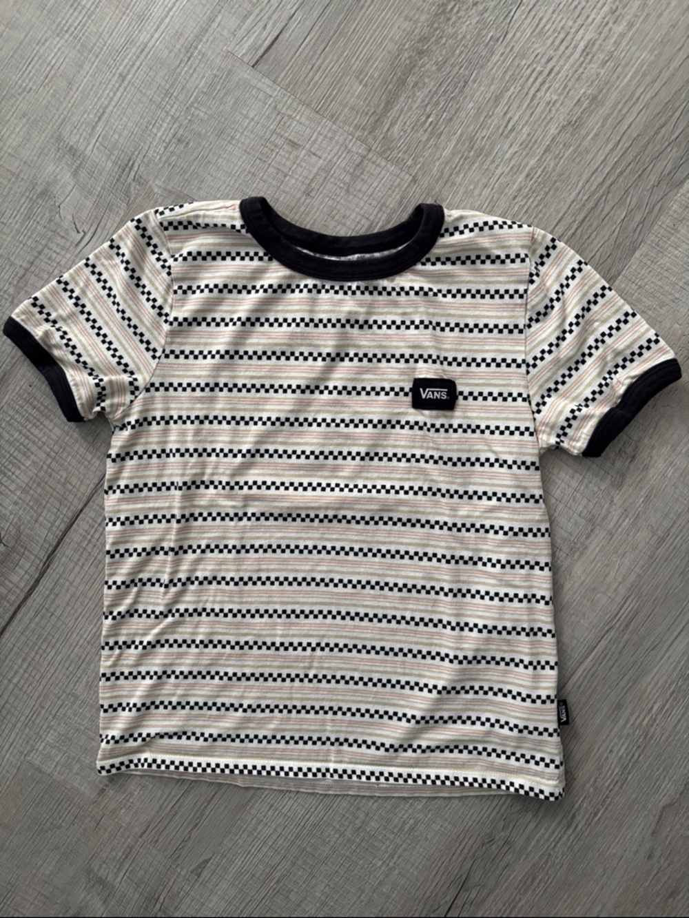 Vans Black & Cream Checker Stripe Ringer Tee